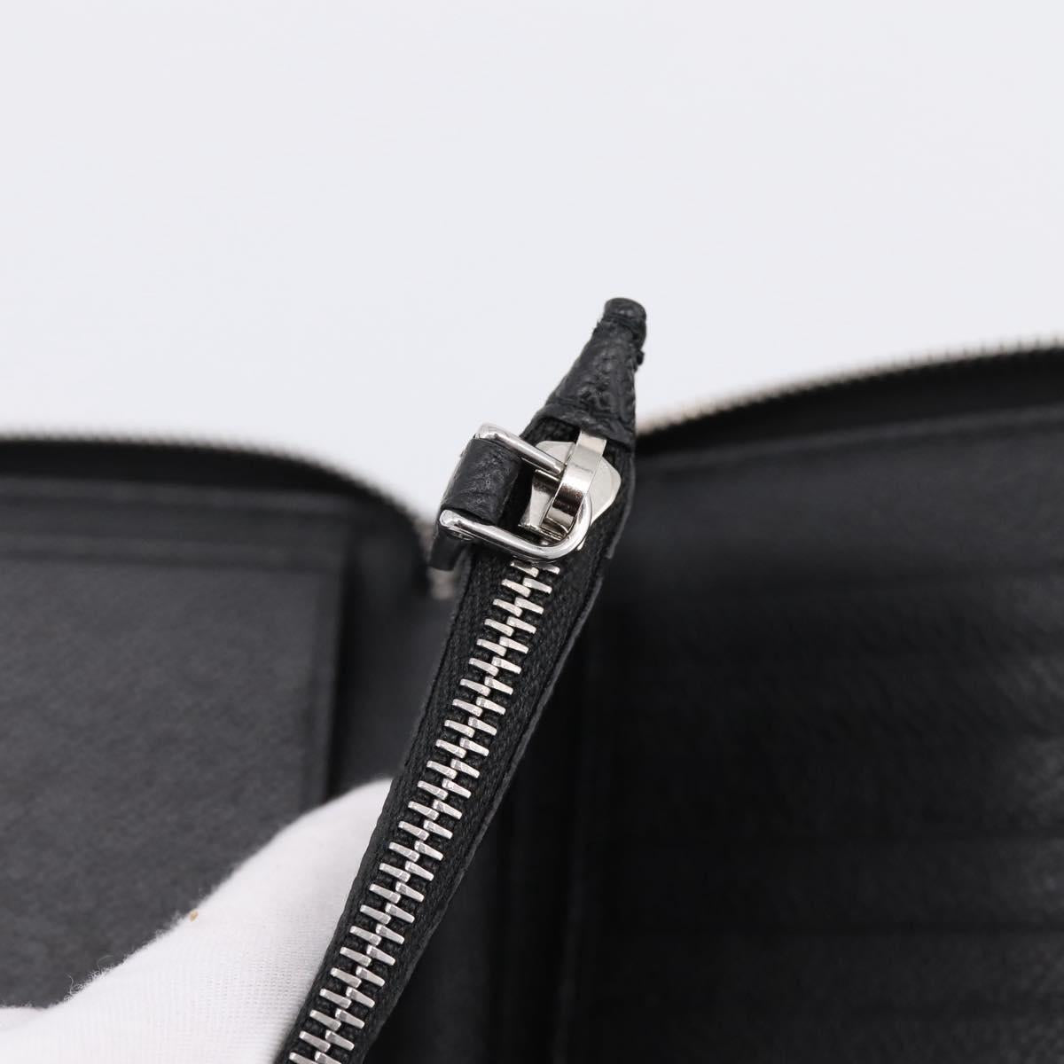 PRADA Organizer Round Long Wallet Leather Black Silver Auth am12253M