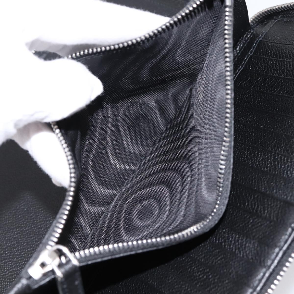 PRADA Organizer Round Long Wallet Leather Black Silver Auth am12253M