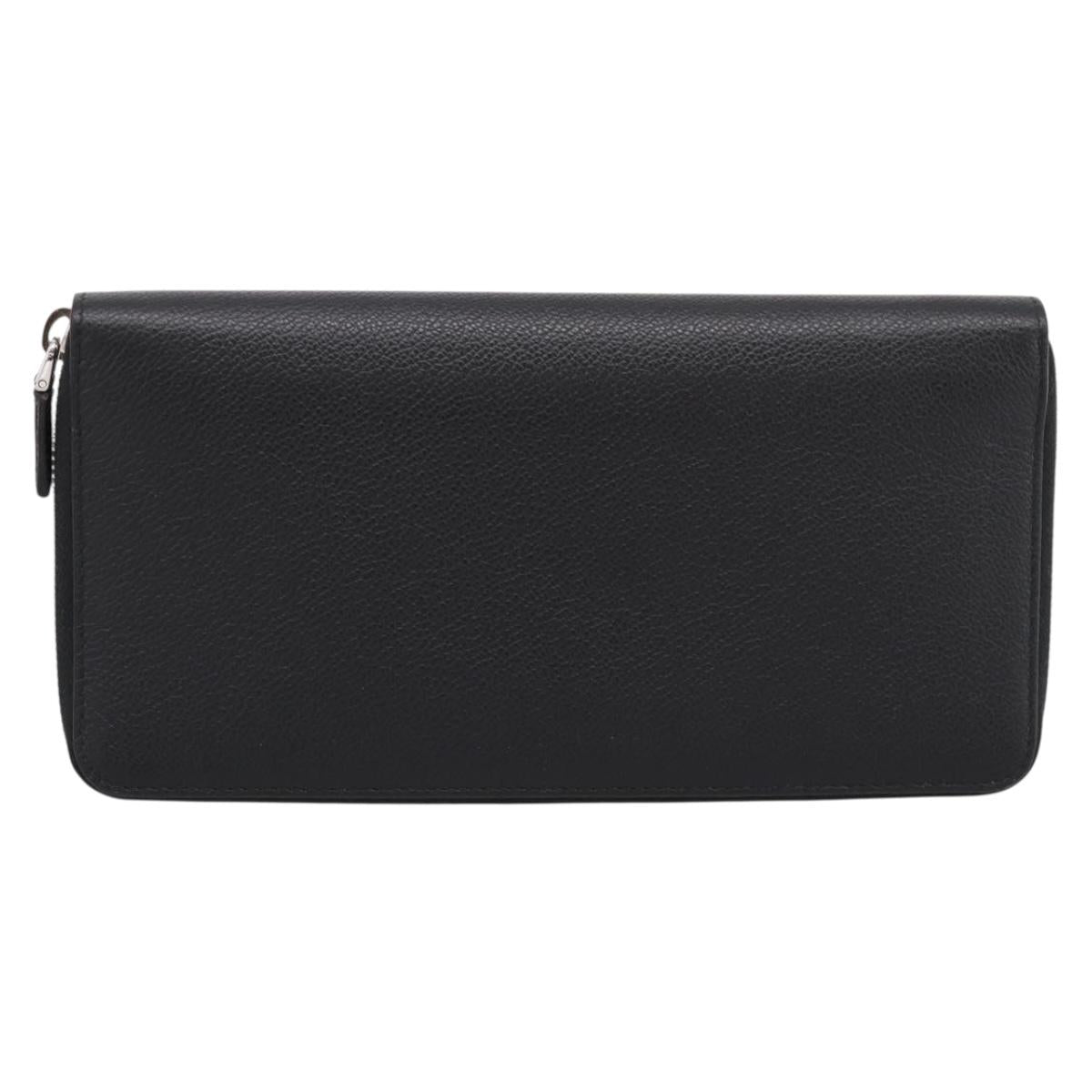 PRADA Organizer Round Long Wallet Leather Black Silver Auth am12253M