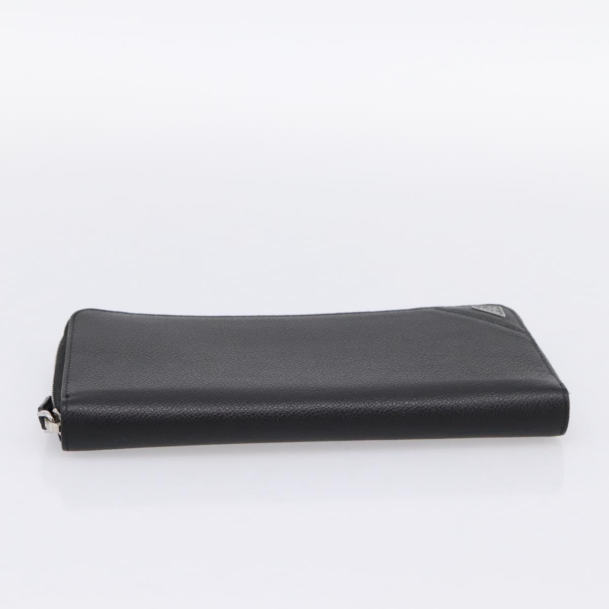 PRADA Organizer Round Long Wallet Leather Black Silver Auth am12253M