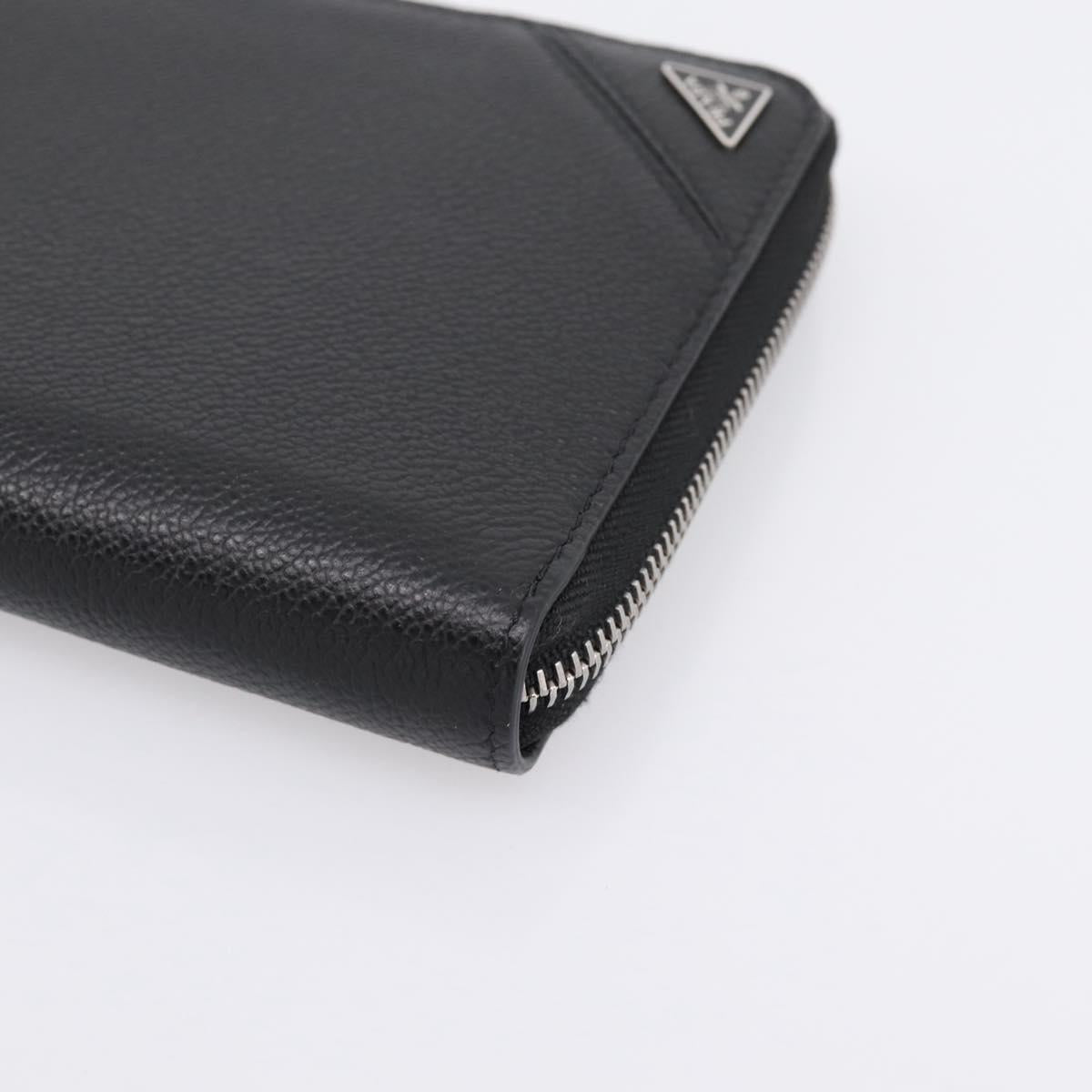 PRADA Organizer Round Long Wallet Leather Black Silver Auth am12253M