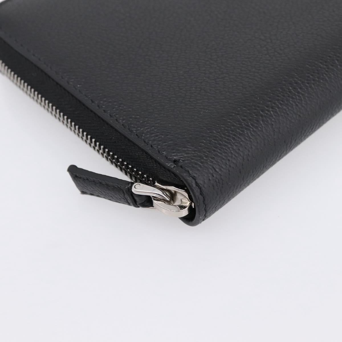 PRADA Organizer Round Long Wallet Leather Black Silver Auth am12253M
