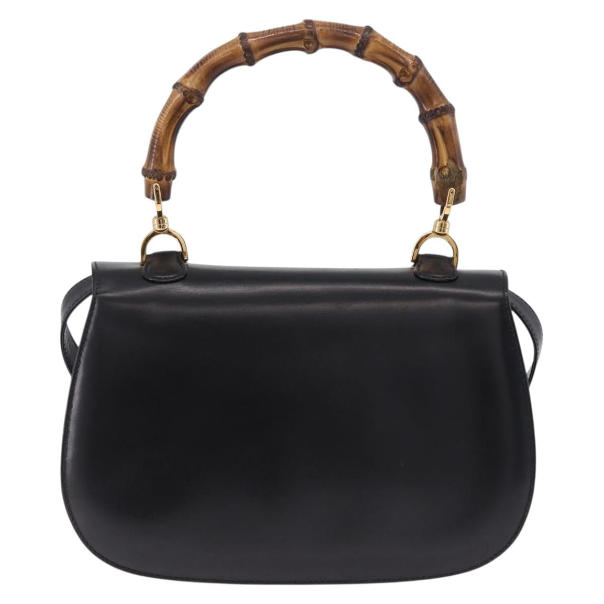 GUCCI Bamboo Hand Bag Leather 2way Black Gold 000 46 0633 Auth am12260SAV