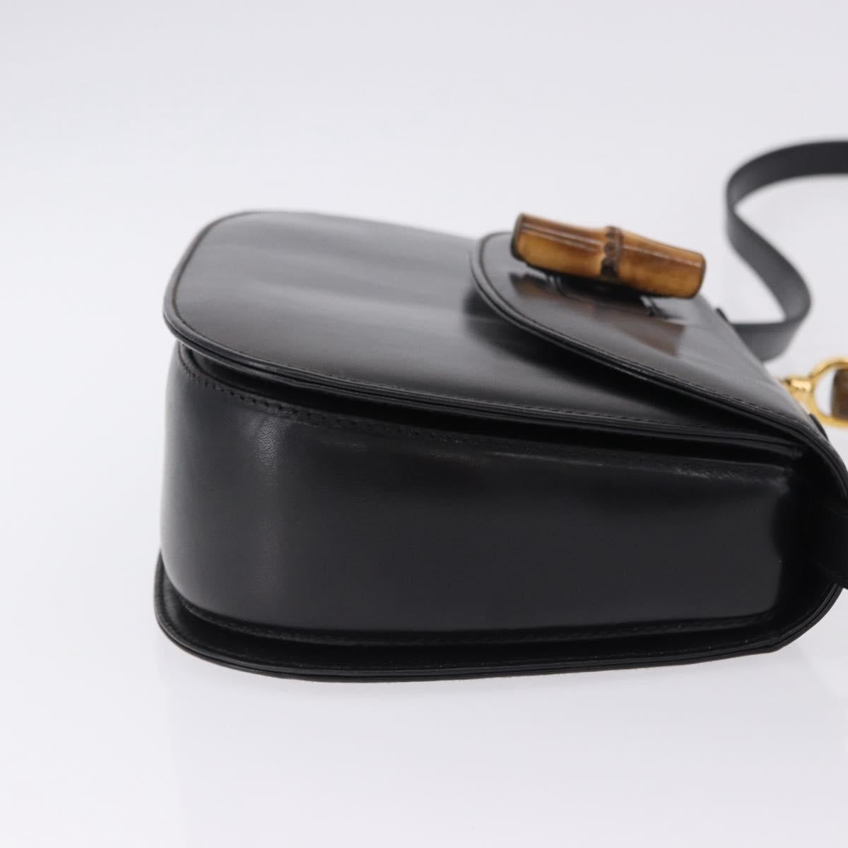 GUCCI Bamboo Hand Bag Leather 2way Black Gold 000 46 0633 Auth am12260SAV