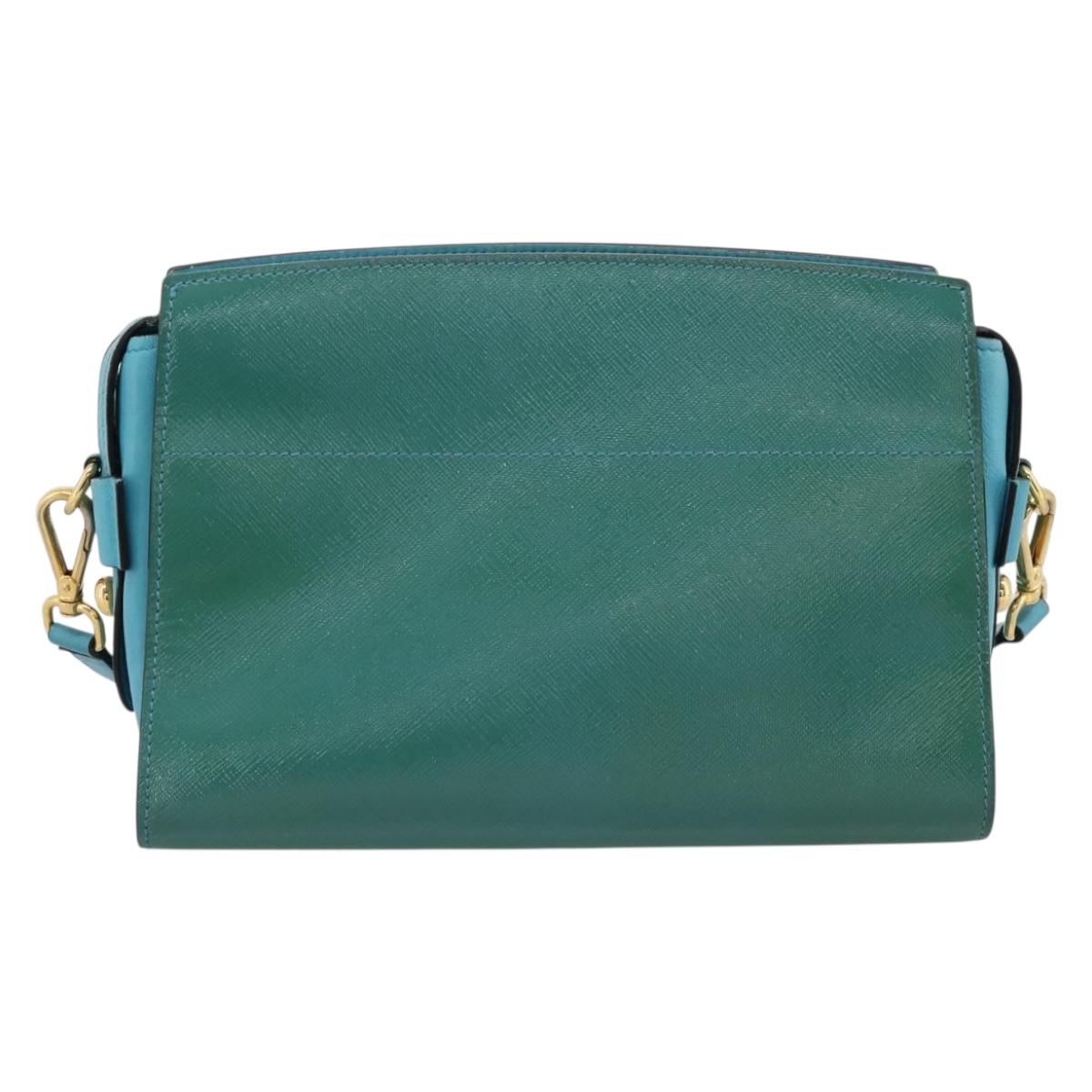 PRADA Shoulder Bag Safiano Leather Green Gold Auth am12262A