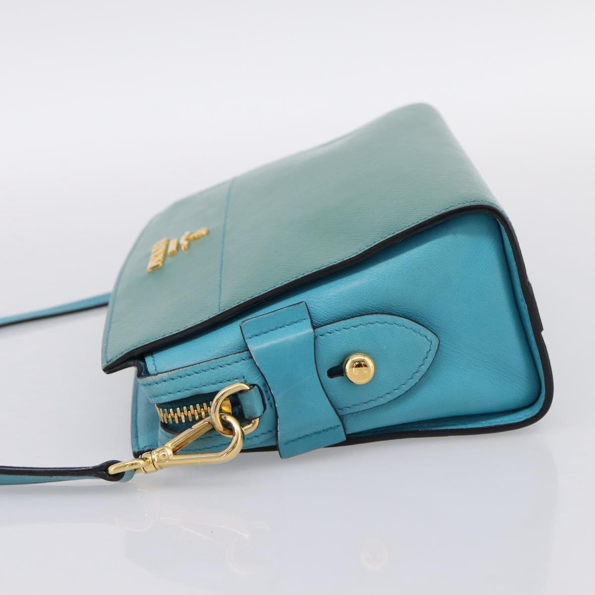 PRADA Shoulder Bag Safiano Leather Green Gold Auth am12262A