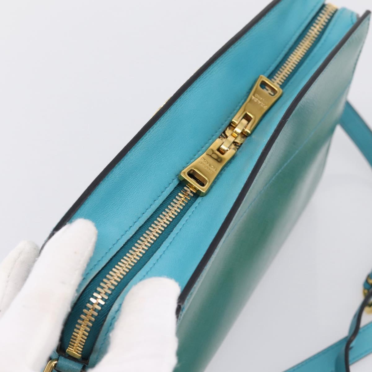 PRADA Shoulder Bag Safiano Leather Green Gold Auth am12262A
