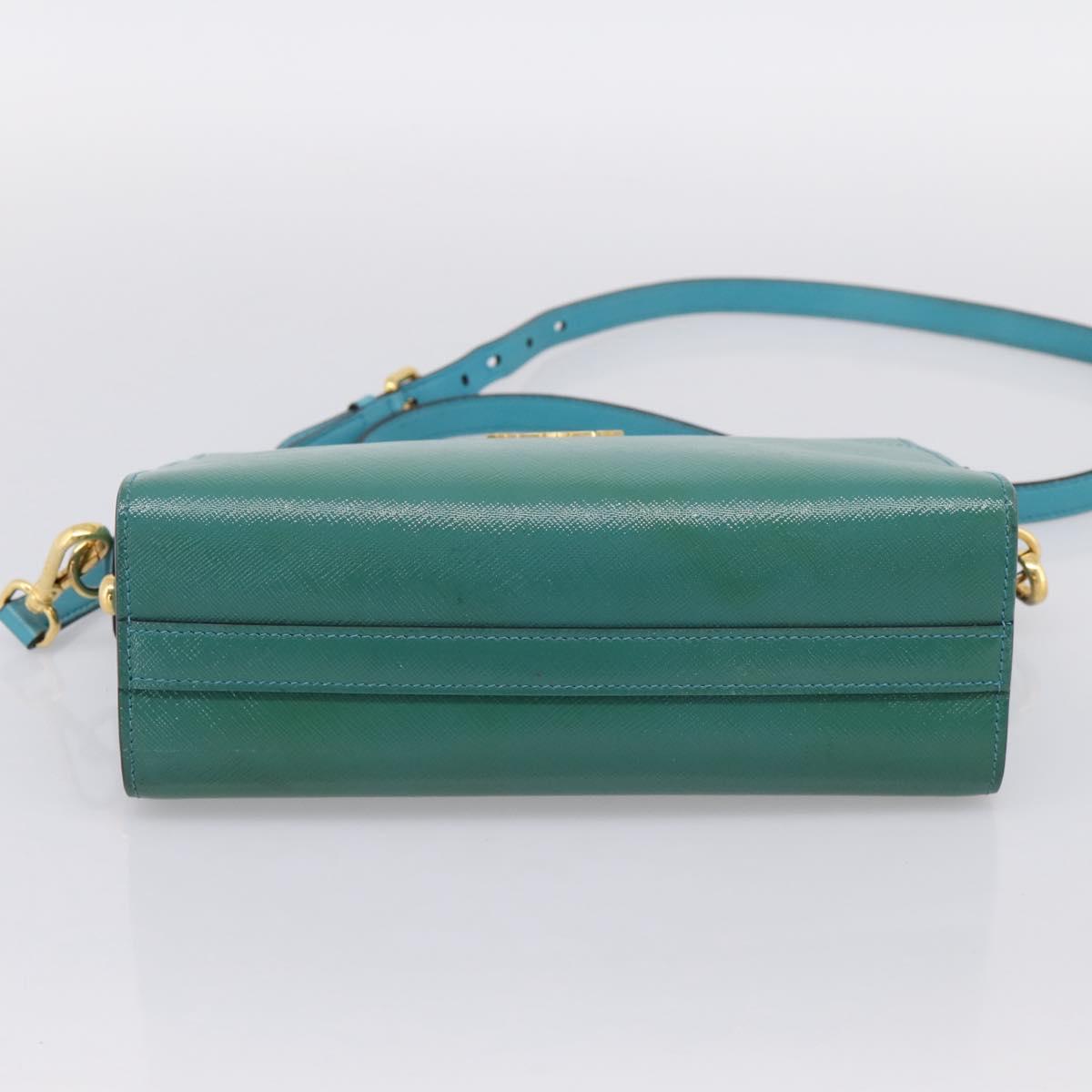 PRADA Shoulder Bag Safiano Leather Green Gold Auth am12262A