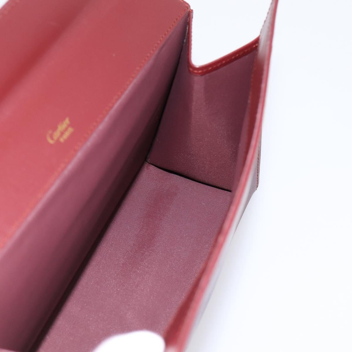 CARTIER Must Line Pouch Leather Bordeaux Gold Auth am12264V