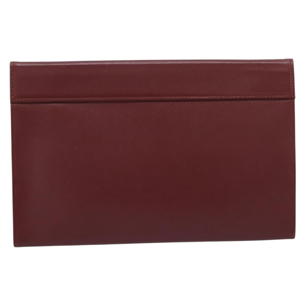 CARTIER Must Line Pouch Leather Bordeaux Gold Auth am12264V