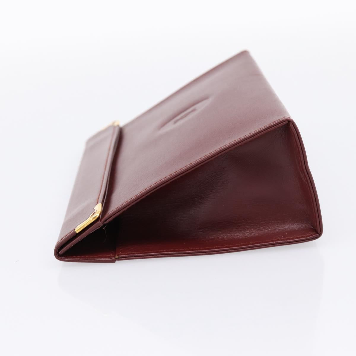 CARTIER Must Line Pouch Leather Bordeaux Gold Auth am12264V
