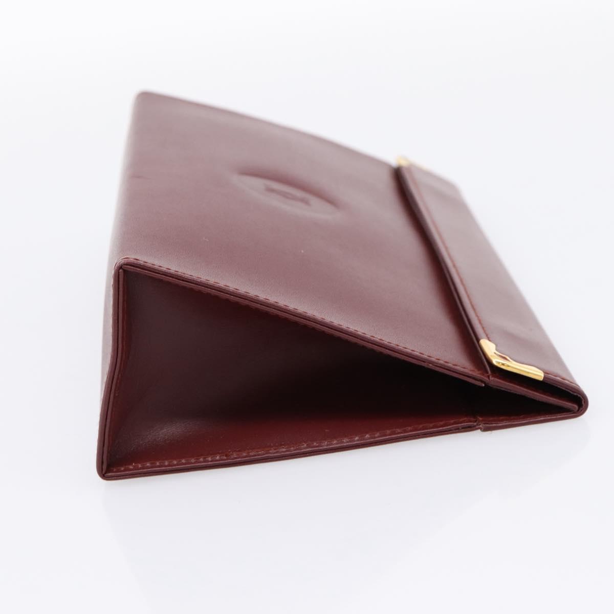CARTIER Must Line Pouch Leather Bordeaux Gold Auth am12264V