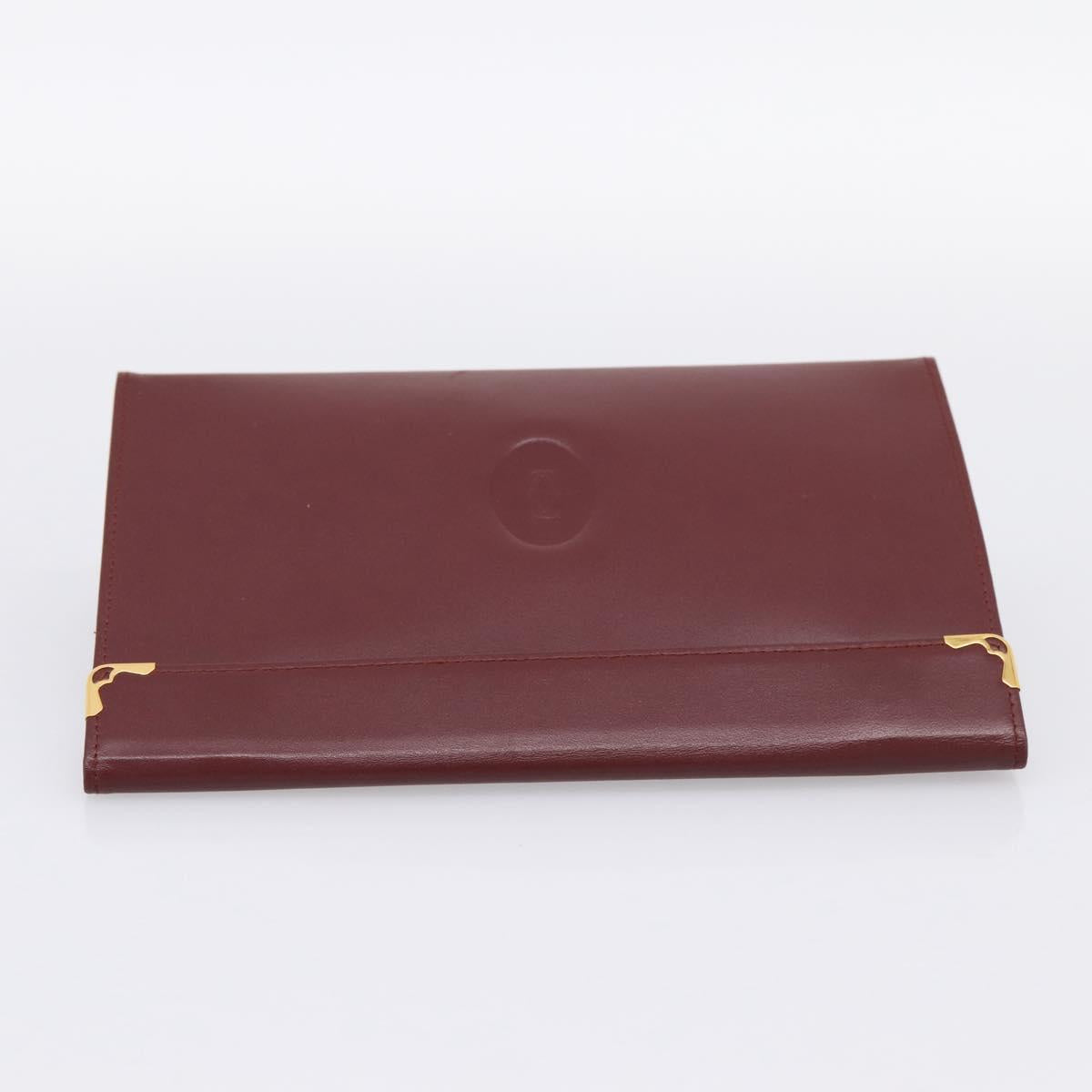 CARTIER Must Line Pouch Leather Bordeaux Gold Auth am12264V