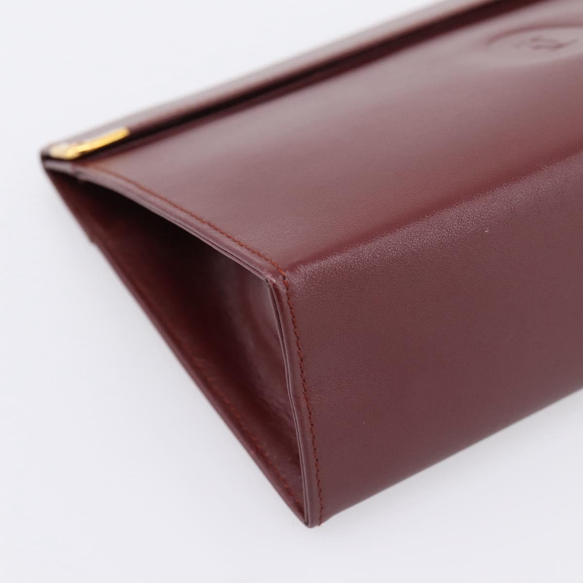 CARTIER Must Line Pouch Leather Bordeaux Gold Auth am12264V