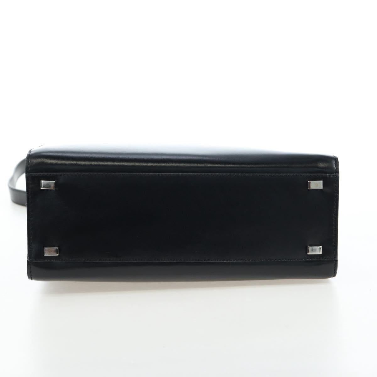 CELINE Circle Handle Hand Bag Leather 2way Black Silver Auth am12266V