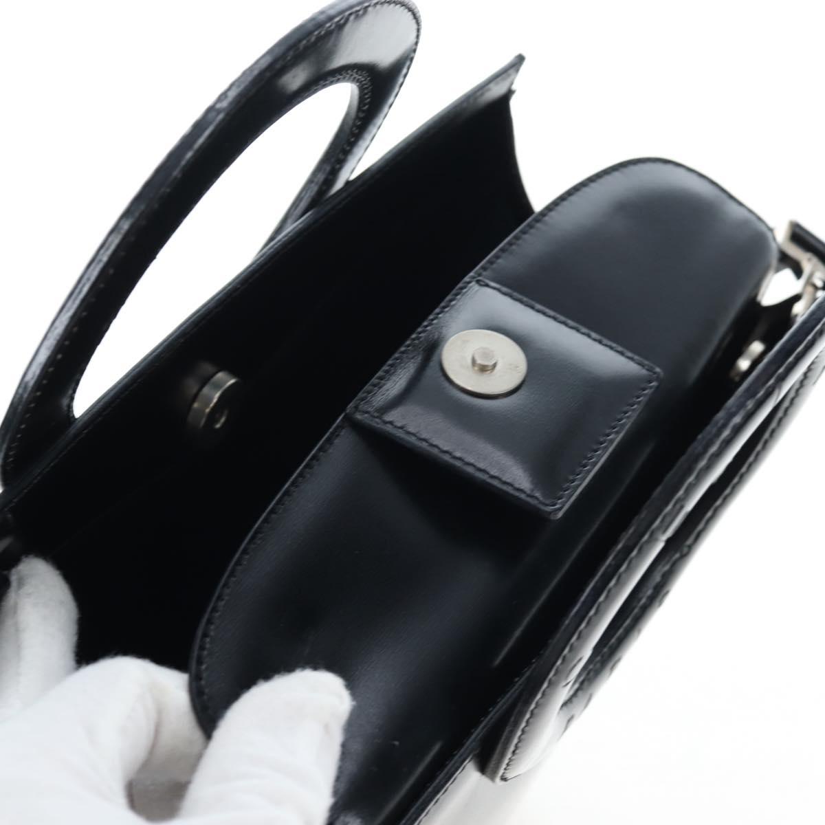 CELINE Circle Handle Hand Bag Leather 2way Black Silver Auth am12266V