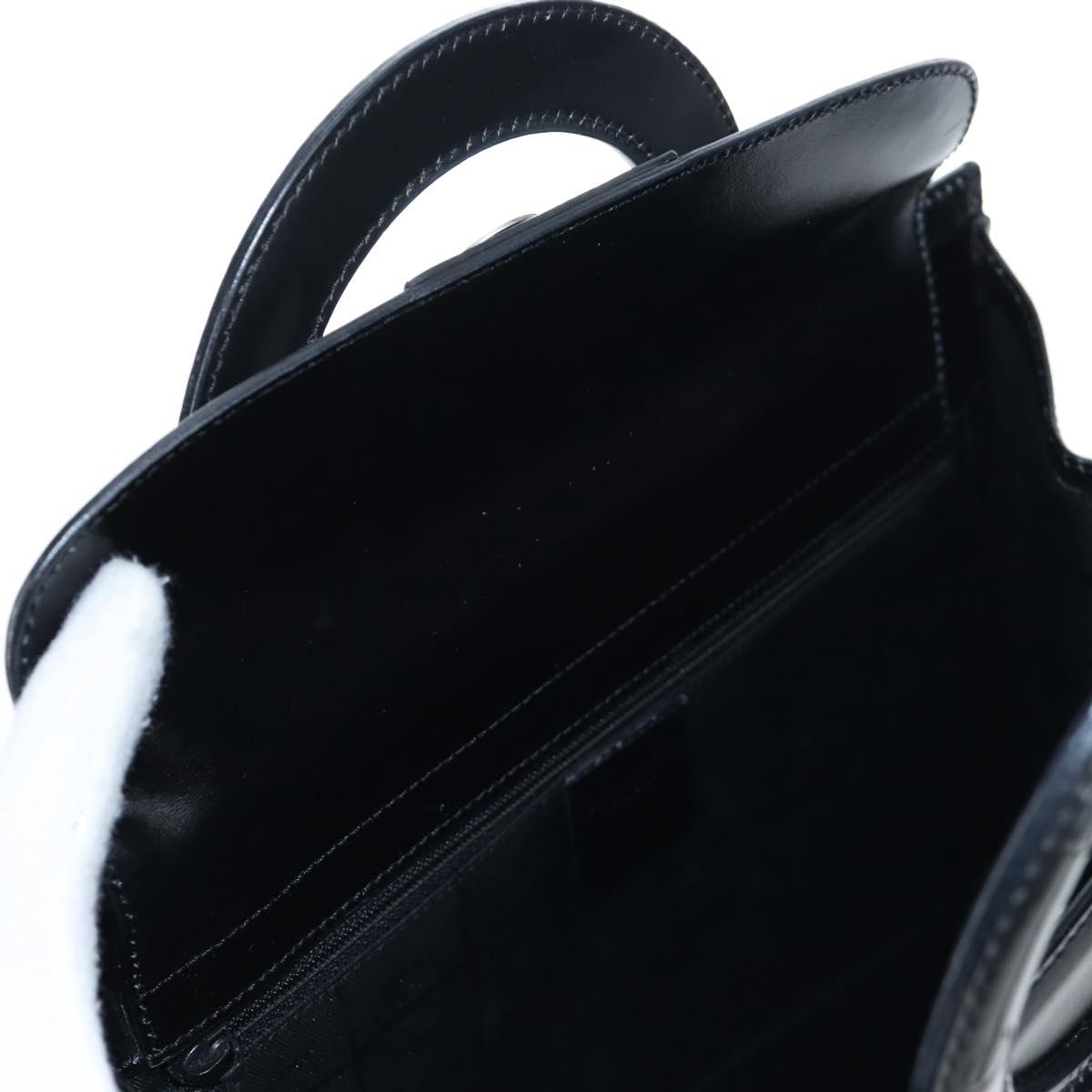 CELINE Circle Handle Hand Bag Leather 2way Black Silver Auth am12266V