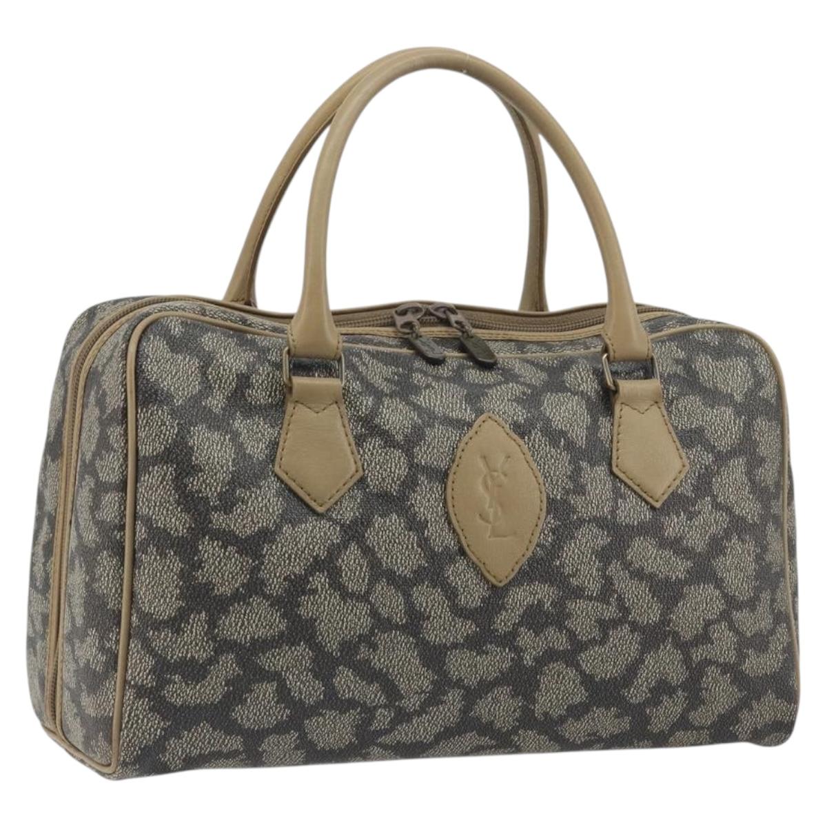 SAINT LAURENT Mini Boston Bag PVC Canvas Gray Gold Auth am12267A
