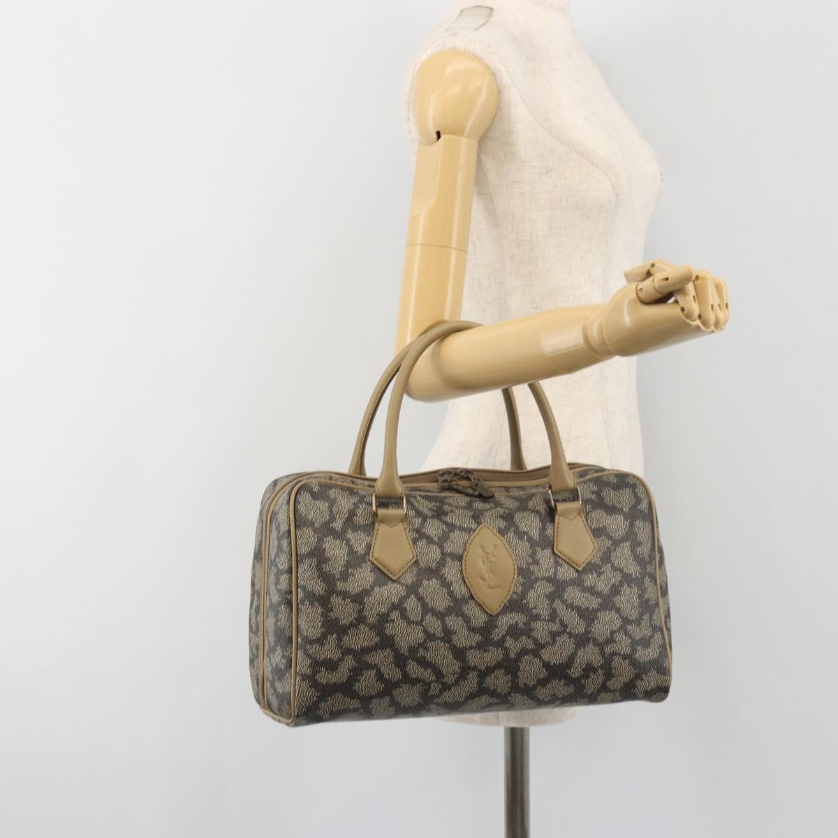 SAINT LAURENT Mini Boston Bag PVC Canvas Gray Gold Auth am12267A