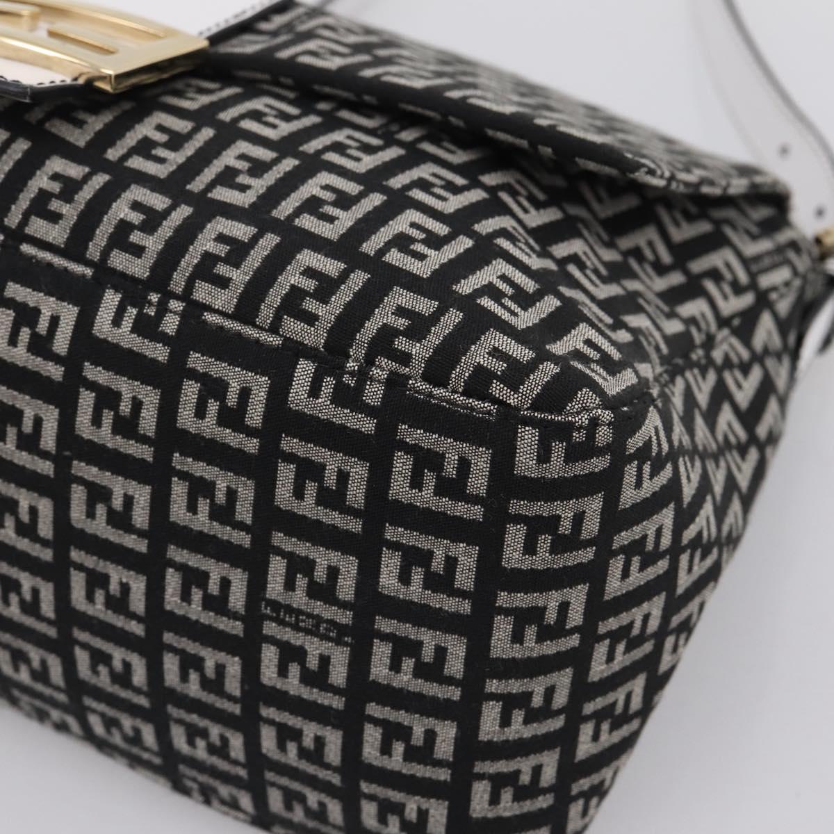 FENDI Zucchino Canvas Mamma Baguette Bag Black Gray Gold Auth am12275SAV