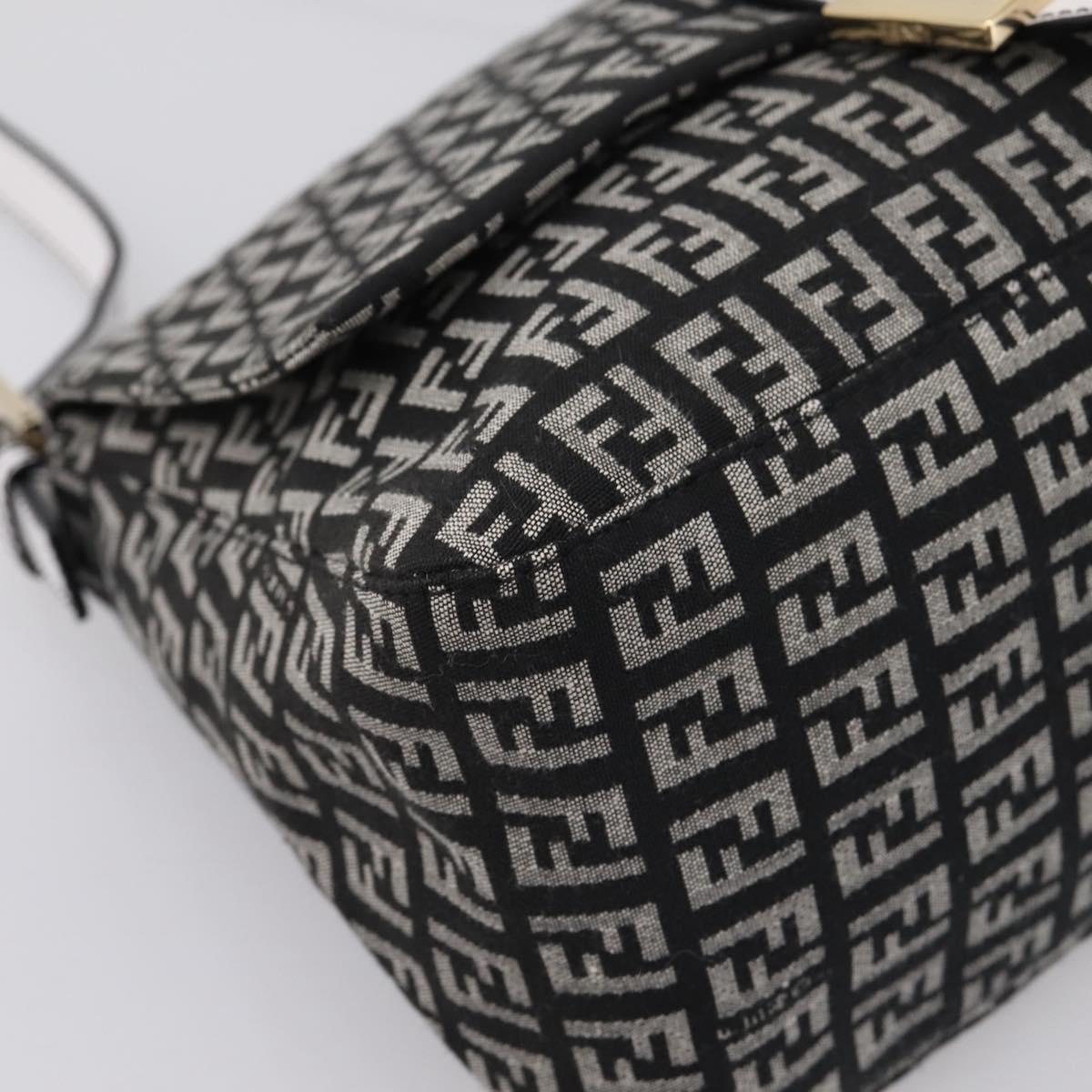 FENDI Zucchino Canvas Mamma Baguette Bag Black Gray Gold Auth am12275SAV