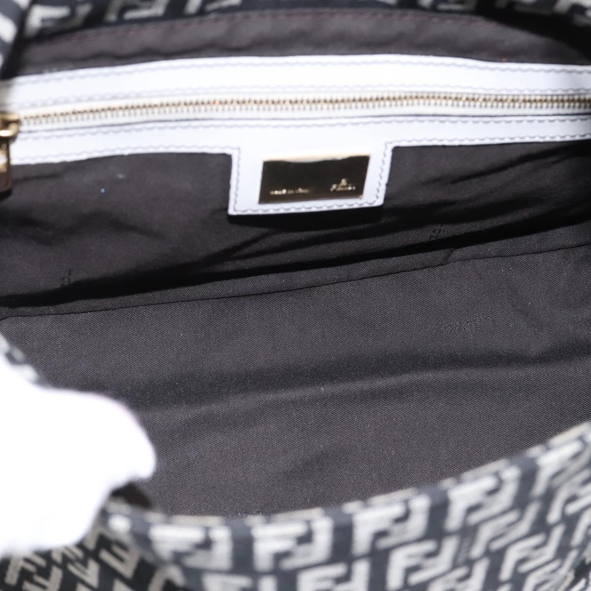 FENDI Zucchino Canvas Mamma Baguette Bag Black Gray Gold Auth am12275SAV