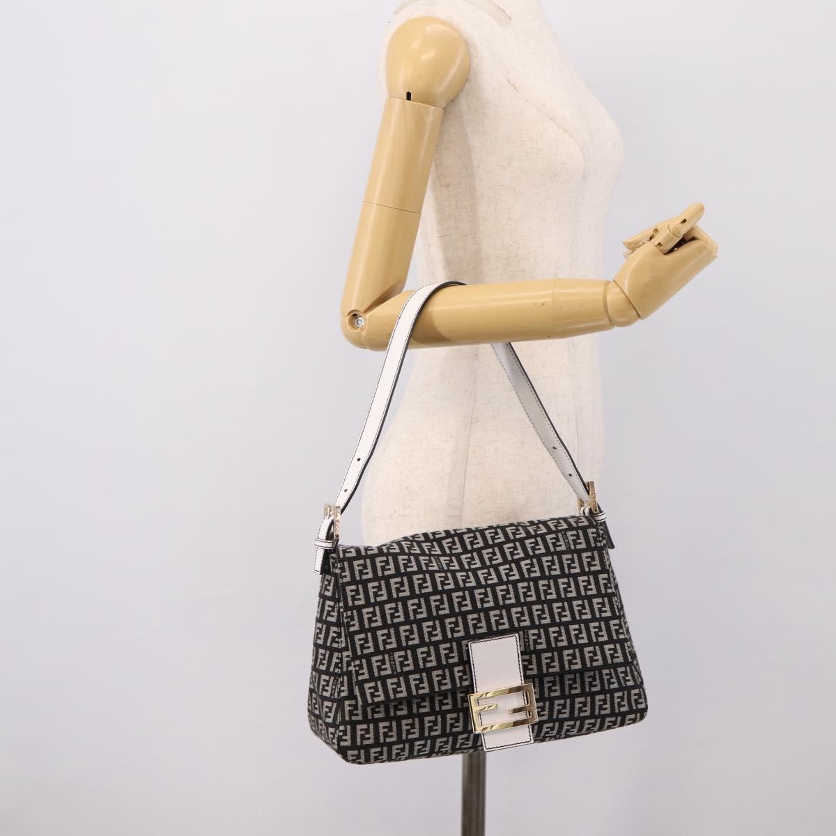 FENDI Zucchino Canvas Mamma Baguette Bag Black Gray Gold Auth am12275SAV
