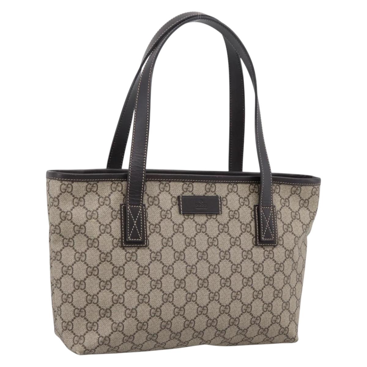 GUCCI GG Supreme Tote Bag PVC Beige Brown Silver 211138 Auth am12278V