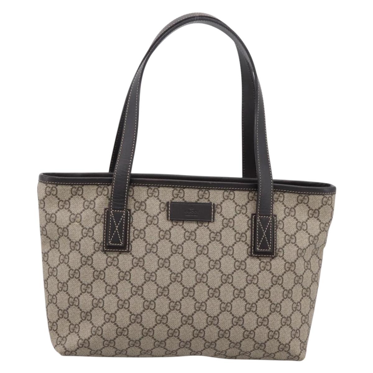 GUCCI GG Supreme Tote Bag PVC Beige Brown Silver 211138 Auth am12278V