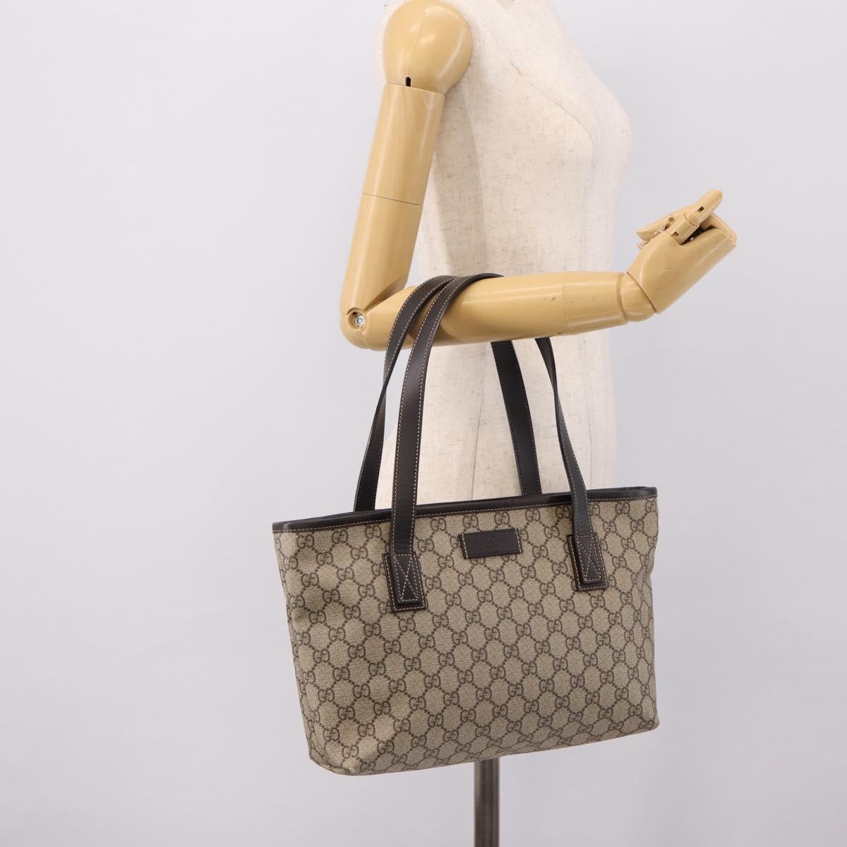 GUCCI GG Supreme Tote Bag PVC Beige Brown Silver 211138 Auth am12278V