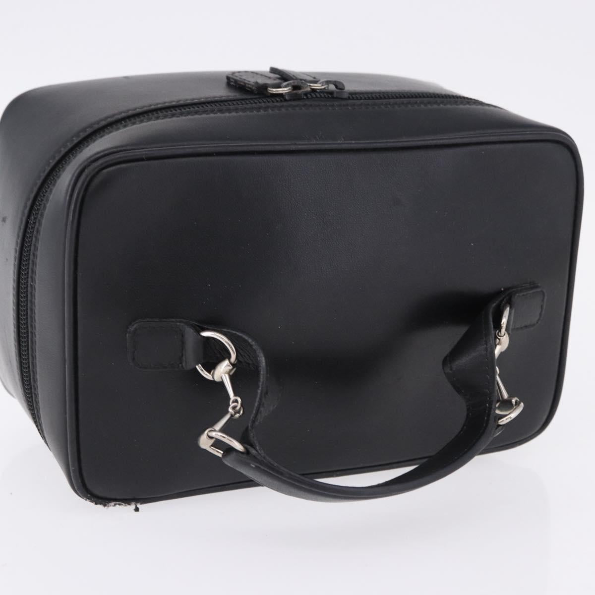 GUCCI Vanity Hand Bag Leather Black Silver 032 1956 0140 Auth am12280
