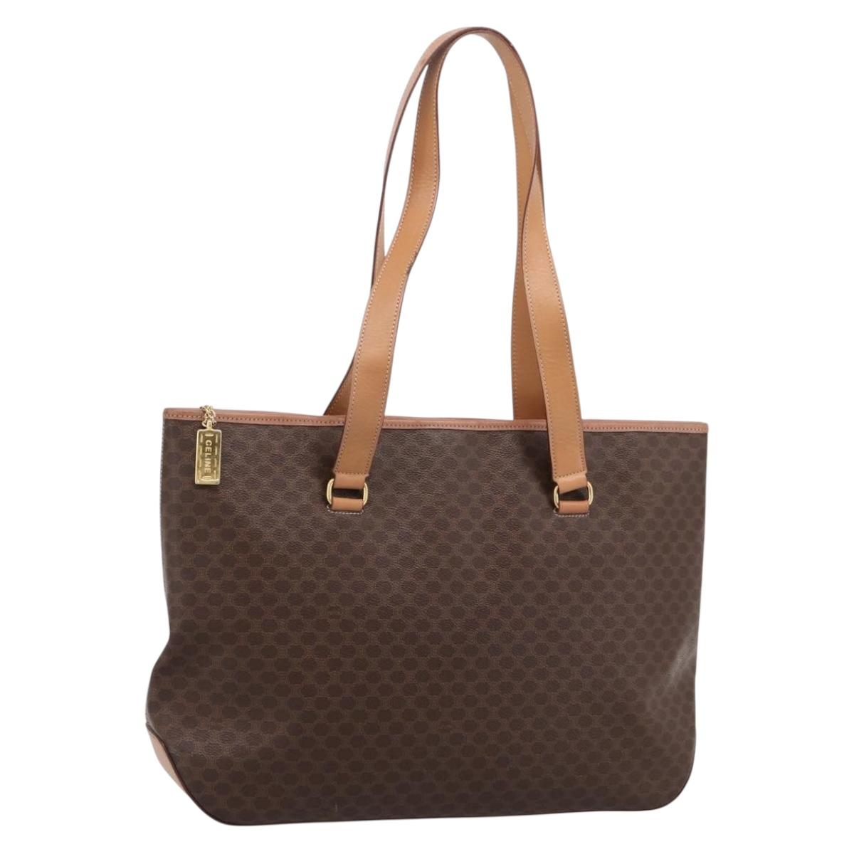 CELINE Macadam Canvas Tote Bag PVC Leather Brown Gold Auth am12286V