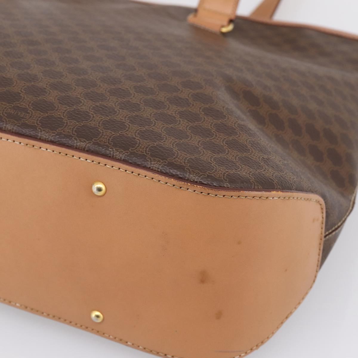 CELINE Macadam Canvas Tote Bag PVC Leather Brown Gold Auth am12286V