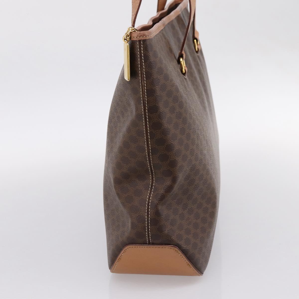 CELINE Macadam Canvas Tote Bag PVC Leather Brown Gold Auth am12286V