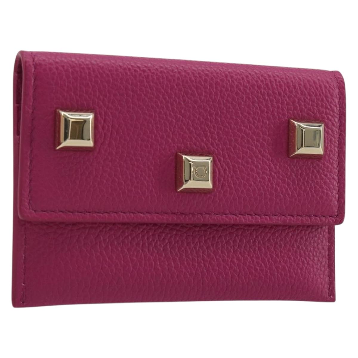 Salvatore Ferragamo Card Case Leather Pink Gold Tone Auth am12289M