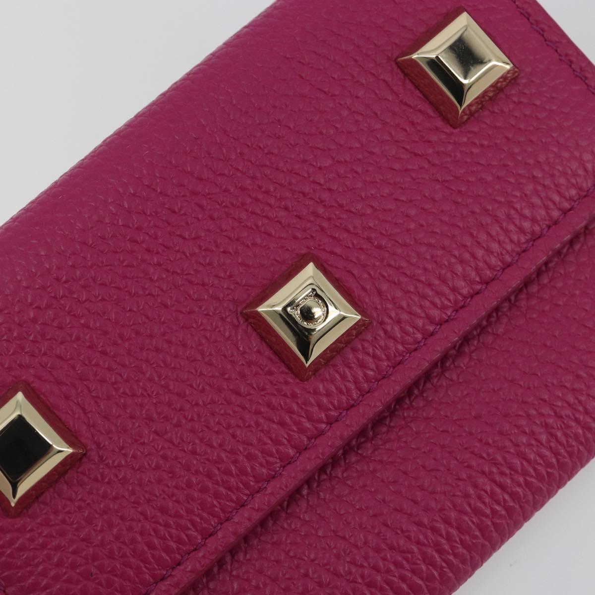 Salvatore Ferragamo Card Case Leather Pink Gold Tone Auth am12289M
