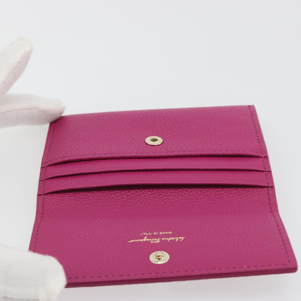 Salvatore Ferragamo Card Case Leather Pink Gold Tone Auth am12289M