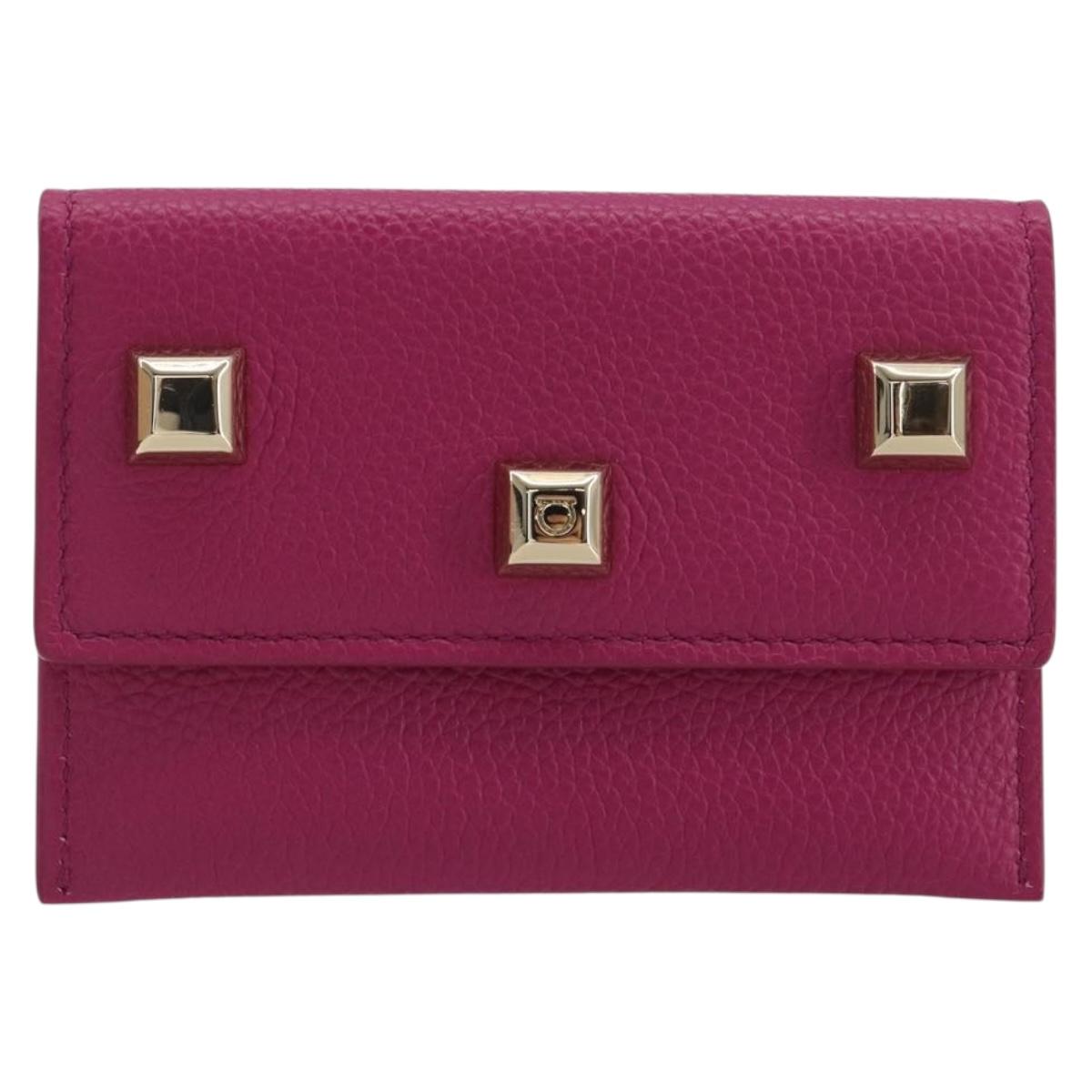 Salvatore Ferragamo Card Case Leather Pink Gold Tone Auth am12289M