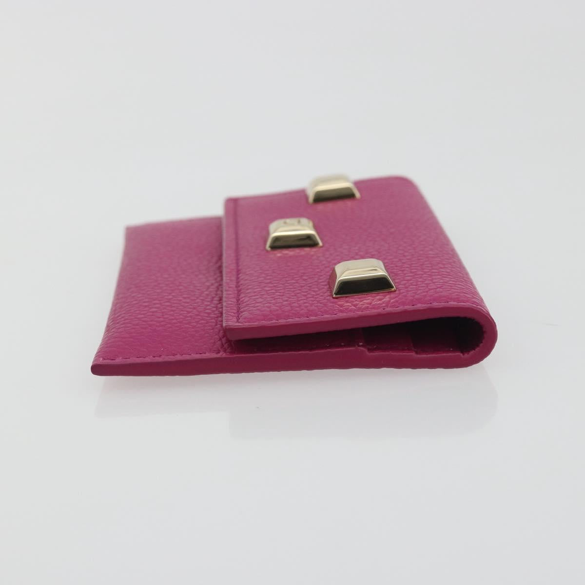 Salvatore Ferragamo Card Case Leather Pink Gold Tone Auth am12289M