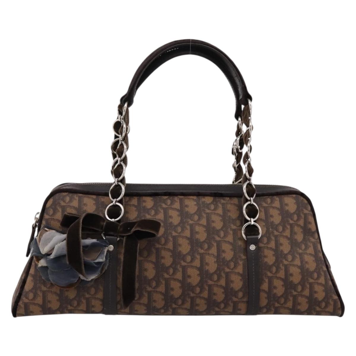 Christian Dior Trotter Romantic Hand Bag PVC Brown Silver Auth am12294SAM
