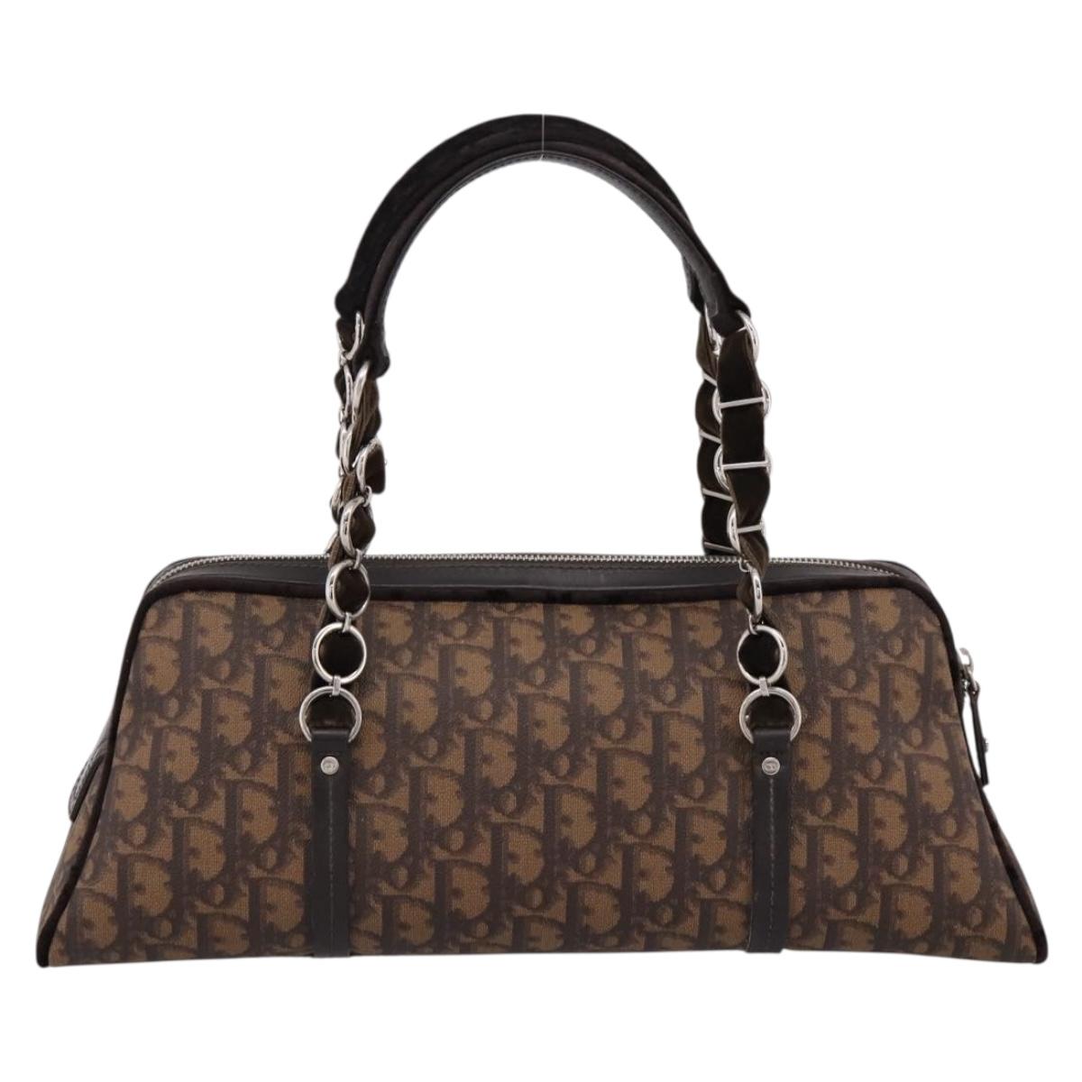 Christian Dior Trotter Romantic Hand Bag PVC Brown Silver Auth am12294SAM