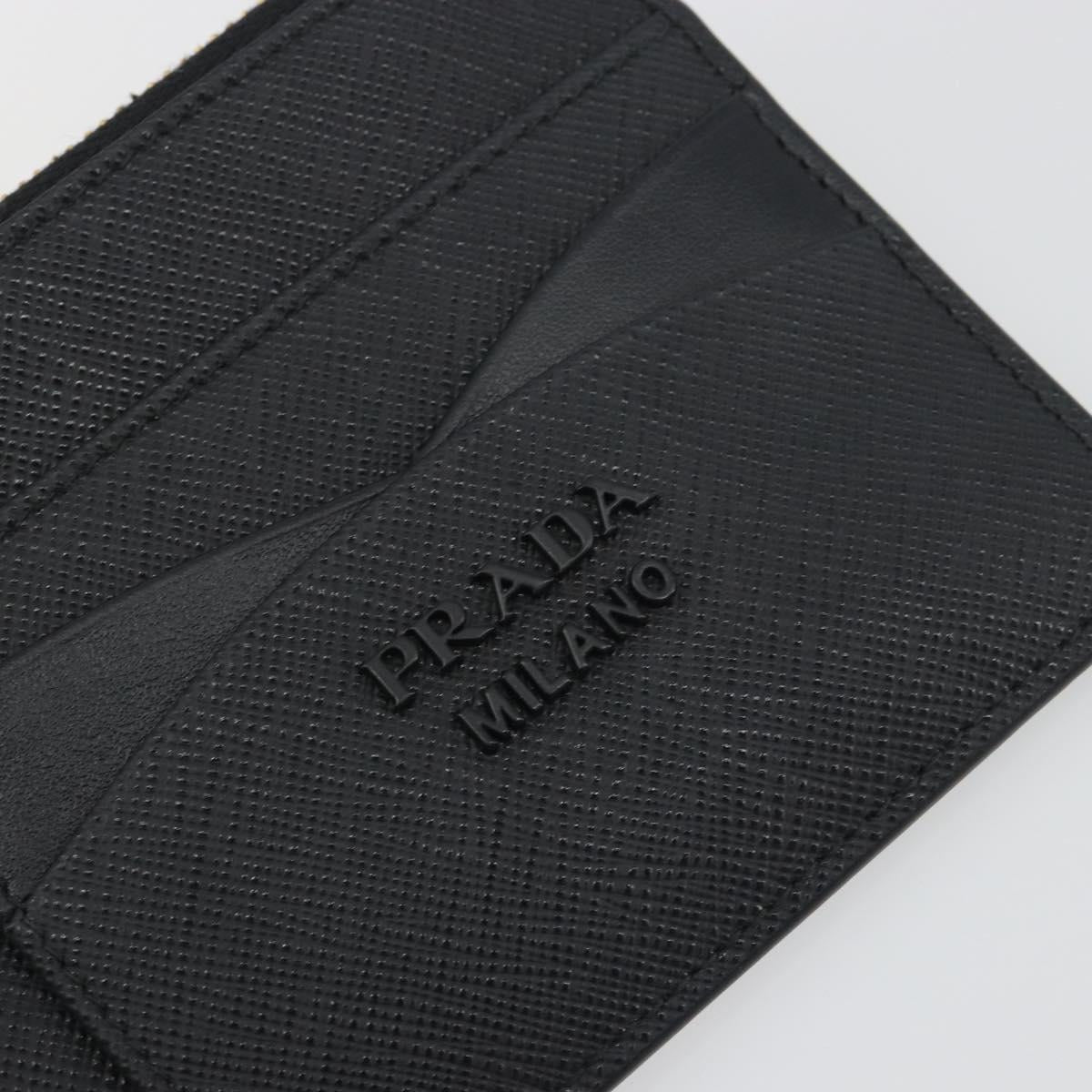 PRADA Card Coin Purse Saffiano Black Gold Tone Auth am12296M