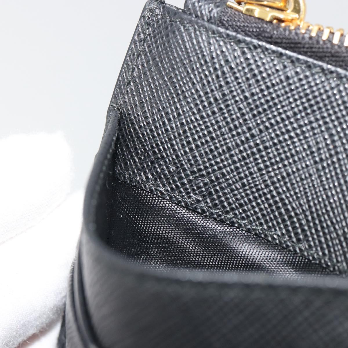 PRADA Card Coin Purse Saffiano Black Gold Tone Auth am12296M