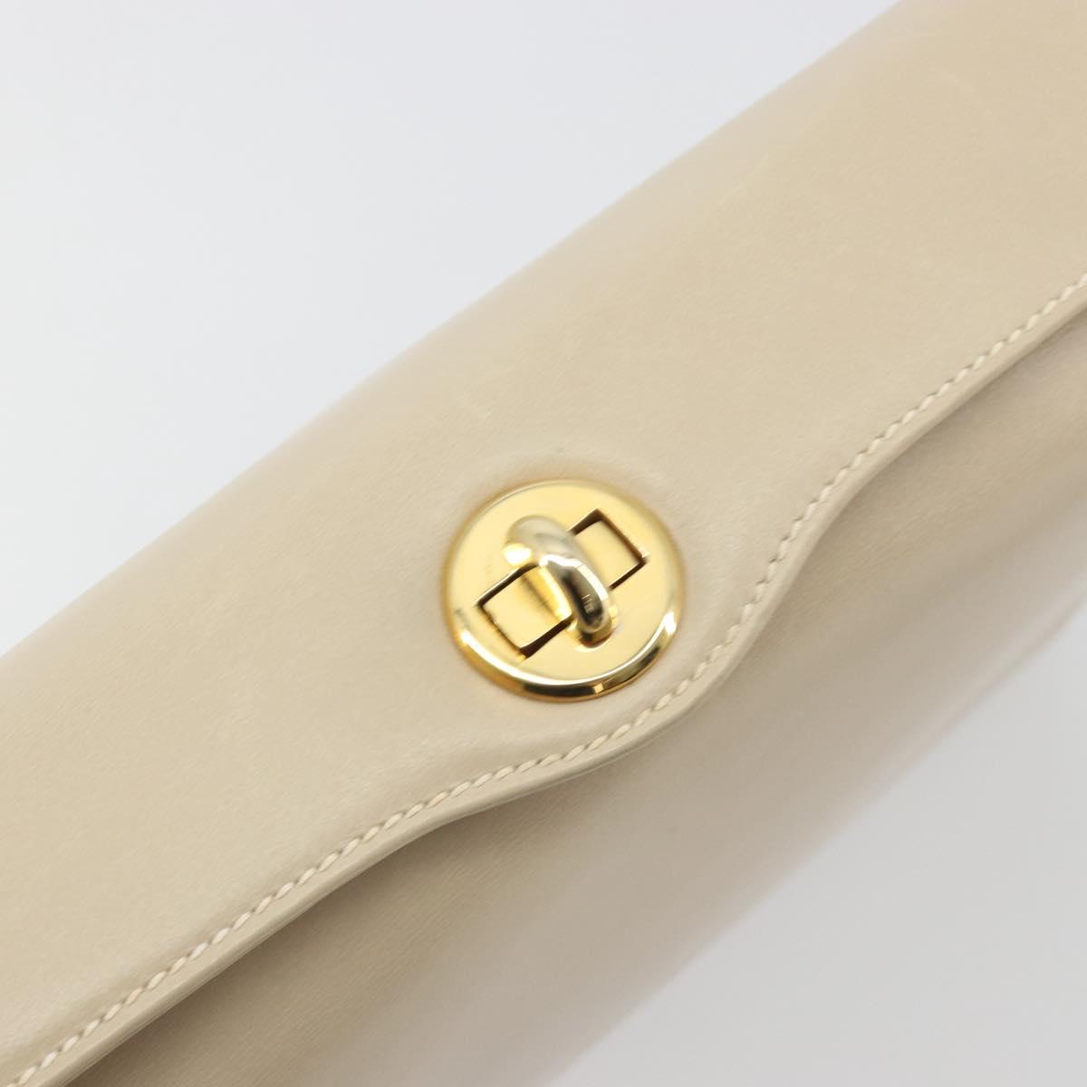 GUCCI Old Turn Lock Shoulder Bag Leather Beige Gold Tone Auth am12298A