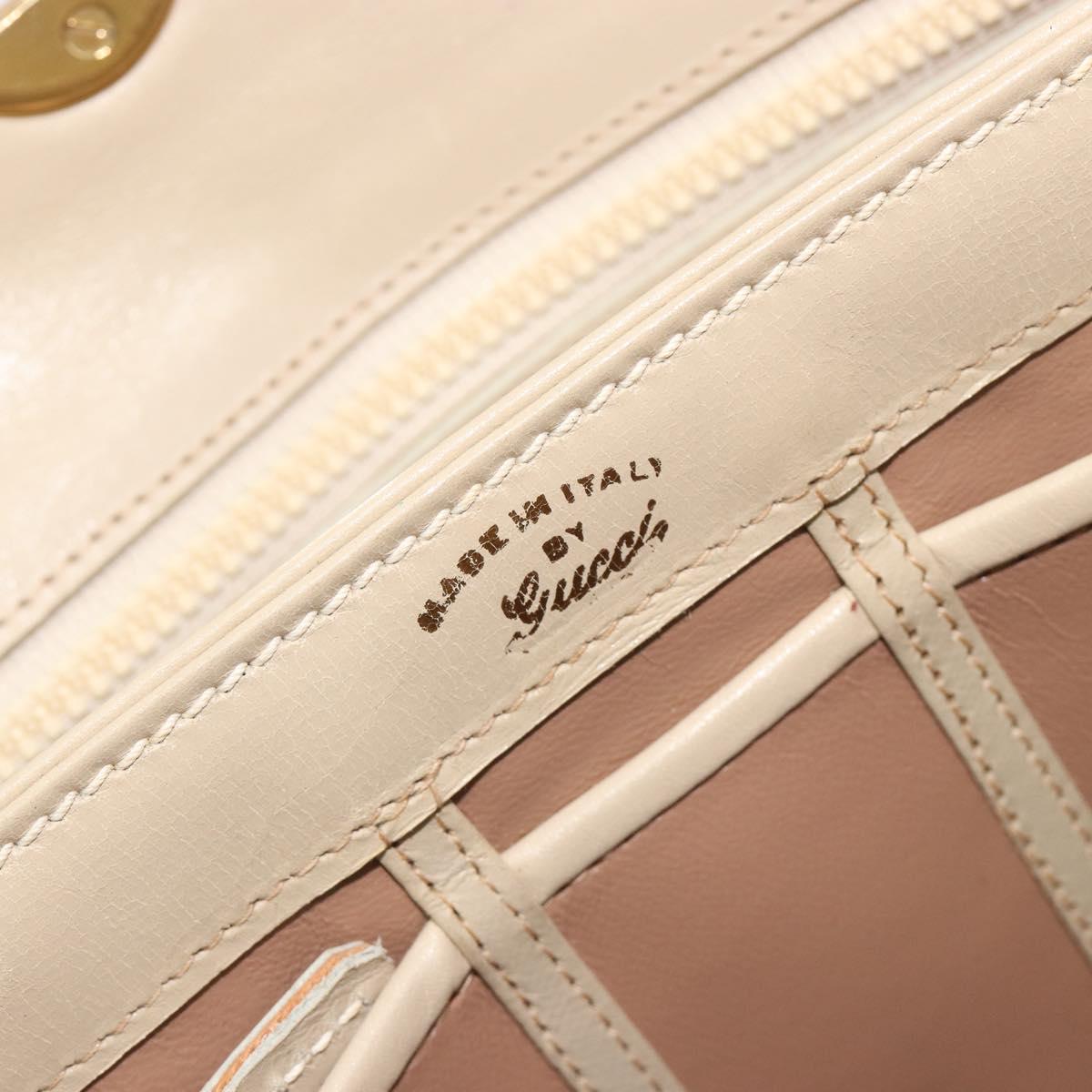 GUCCI Old Turn Lock Shoulder Bag Leather Beige Gold Tone Auth am12298A