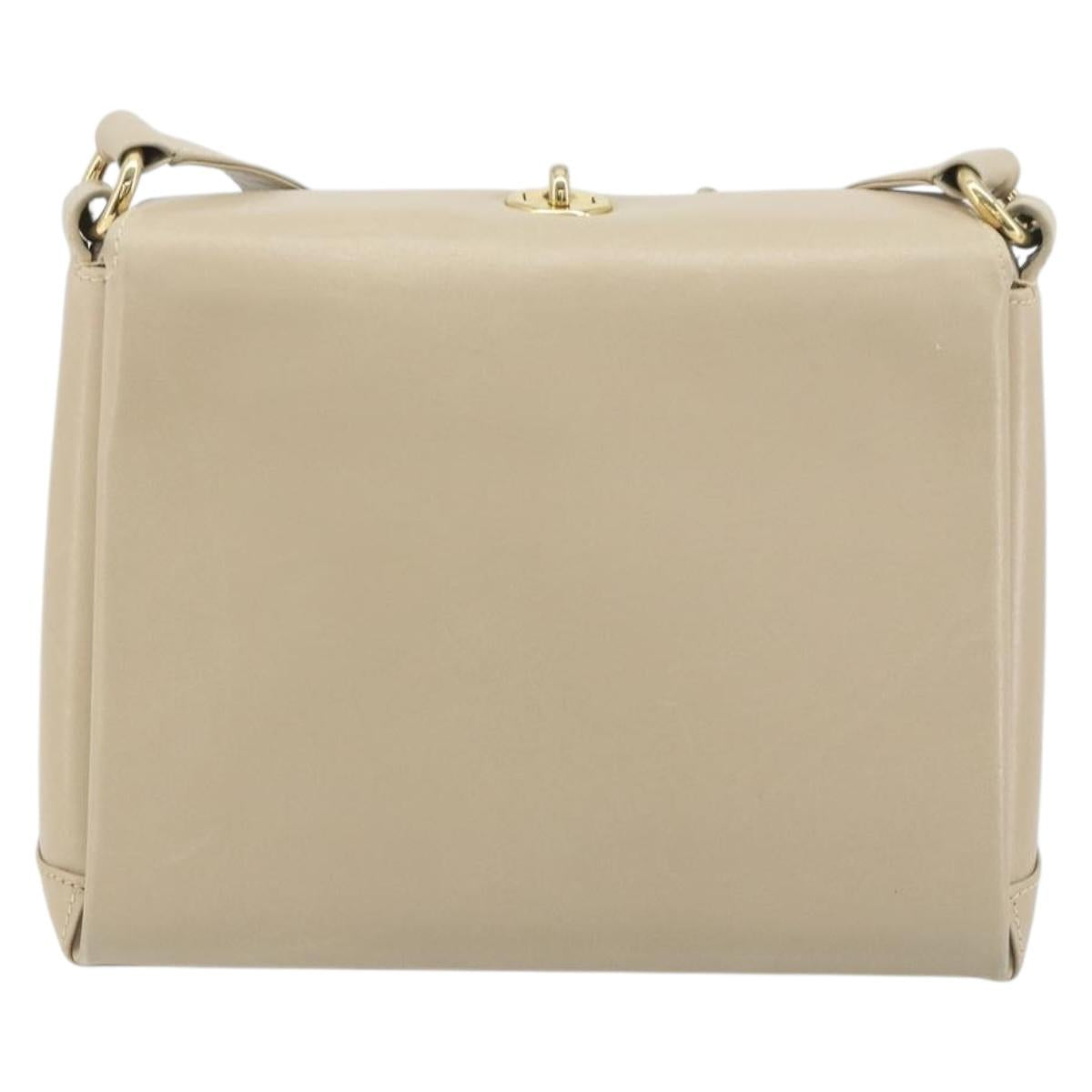 GUCCI Old Turn Lock Shoulder Bag Leather Beige Gold Tone Auth am12298A