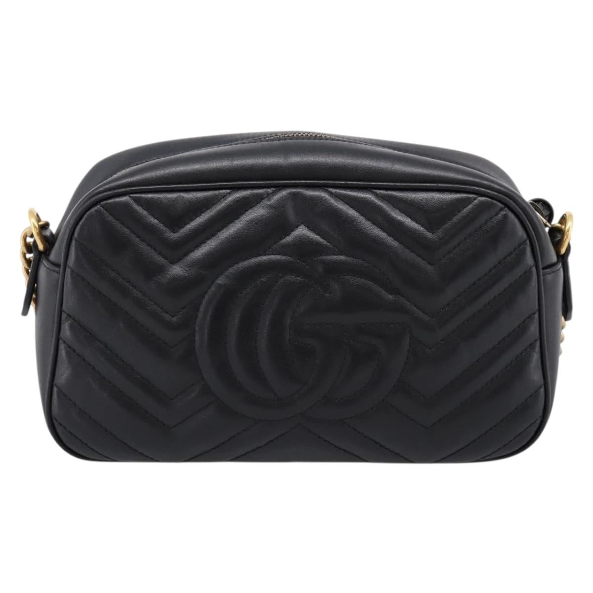 GUCCI GG Marmont Chain Shoulder Bag Leather Black Gold Tone 447632 Auth am12299V