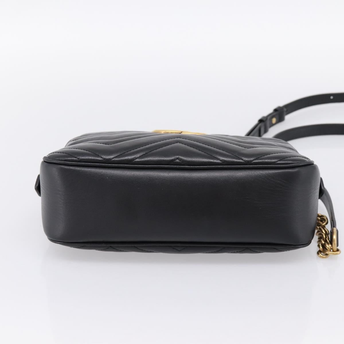 GUCCI GG Marmont Chain Shoulder Bag Leather Black Gold Tone 447632 Auth am12299V