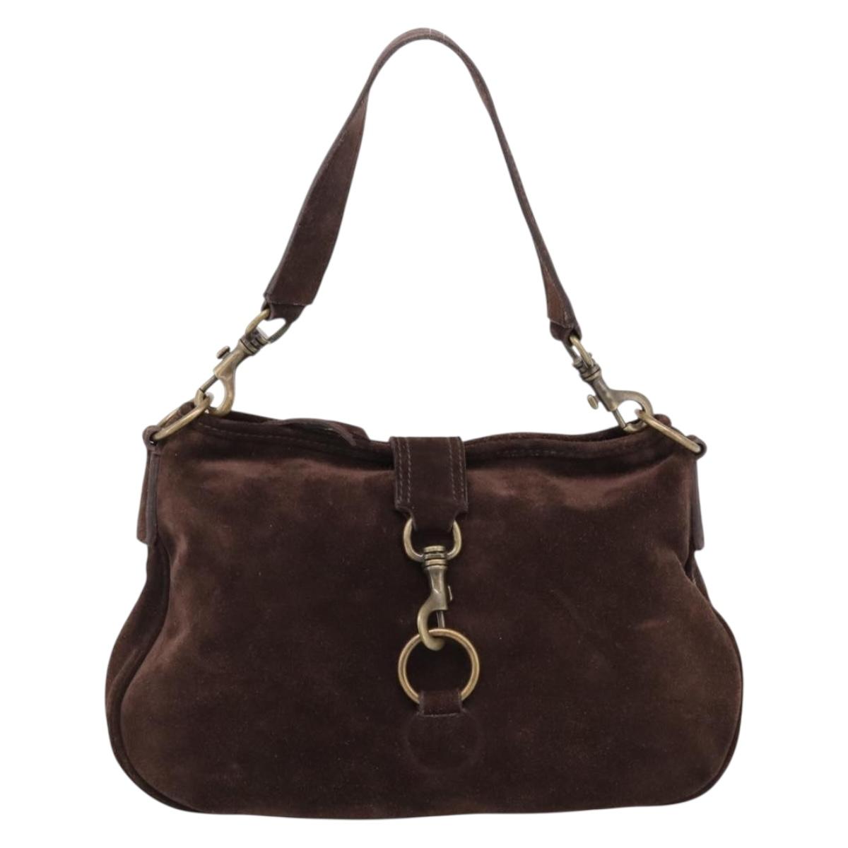 Miu Miu Shoulder Bag Suede Brown Gold Tone Auth am12303V