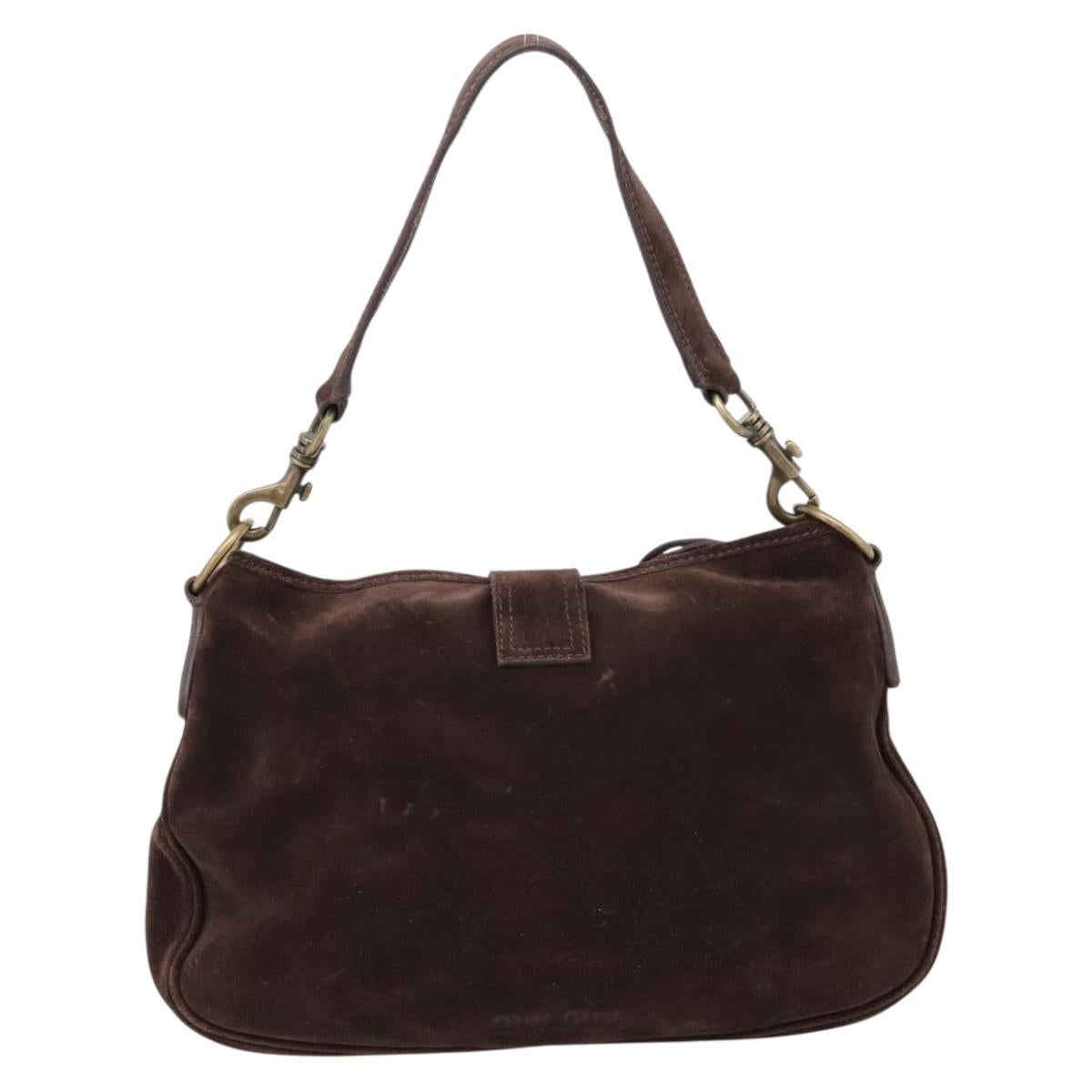 Miu Miu Shoulder Bag Suede Brown Gold Tone Auth am12303V